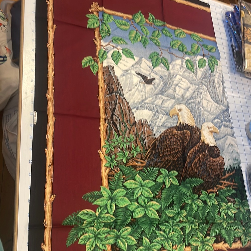 Vintage Cotton Eagle Blanket Panel & 2 Pillow Panels 1 1/2 Yards - Picture 3 of 4